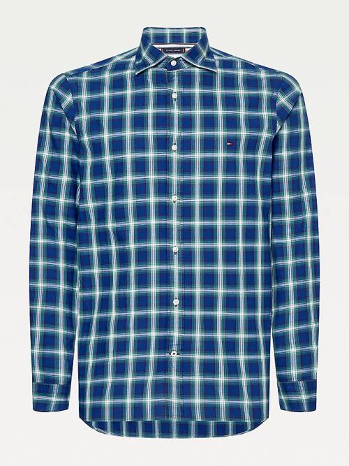 Tommy Hilfiger Shadow Check Slim Fit Moški Srajce Modra | TH507YWE