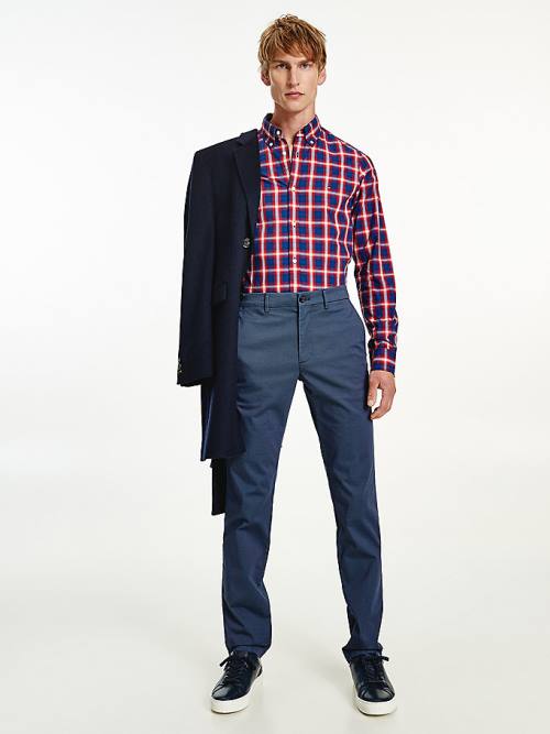 Tommy Hilfiger Shadow Check Slim Fit Moški Srajce Modra | TH891EXR