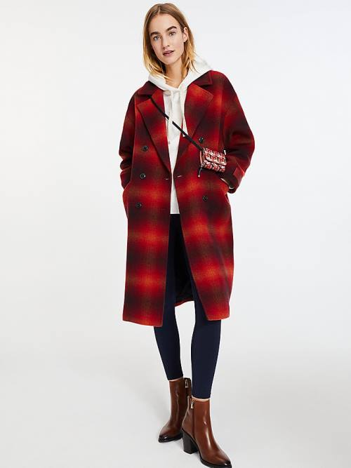 Tommy Hilfiger Shadow Check Wool Blend Ženske Plašč Rdeča | TH359SOE