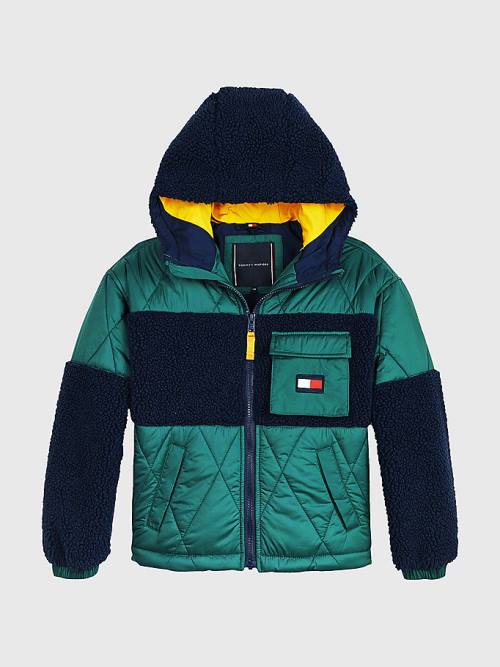 Tommy Hilfiger Sherpa Quilted Mix Hooded Fantje Jakne Zelena | TH481WJF