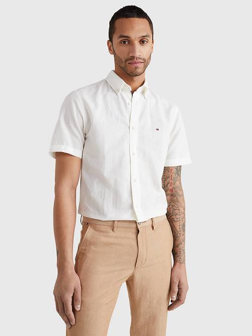 Tommy Hilfiger Short Sleeve Tapered Regular Fit Moški Srajce Bela | TH812QBX