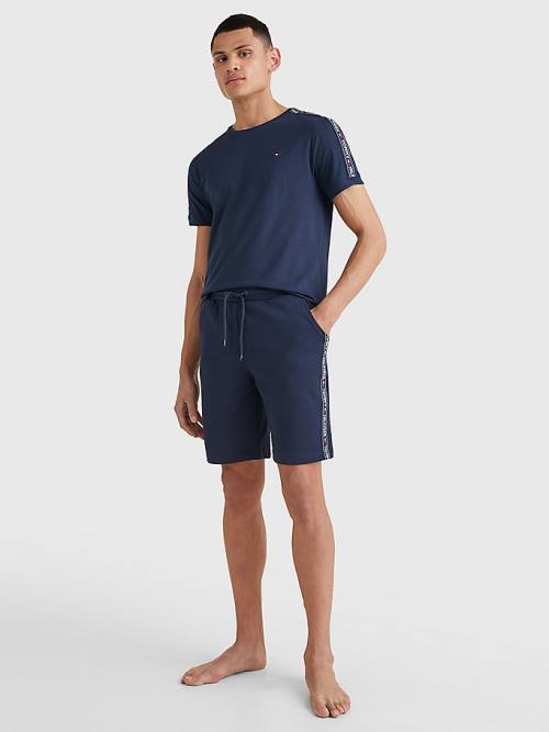 Tommy Hilfiger Side Logo Drawstring Shorts Moški Pižama Modra | TH602EHG