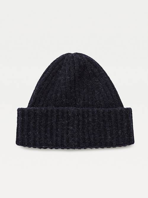 Tommy Hilfiger Signature Alpaca Wool Rib-Knit Beanie Ženske Kapa Modra | TH560RCG