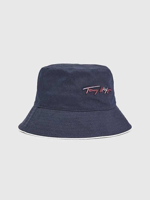 Tommy Hilfiger Signature Bucket Ženske Kapa Modra | TH201LVY