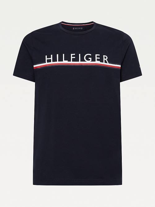 Tommy Hilfiger Signature Detail Organic Cotton Moški Majice Modra | TH590ZTU