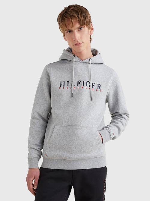 Tommy Hilfiger Signature Flex Fleece Logo Moški Pulover s kapuco Siva | TH876KOF