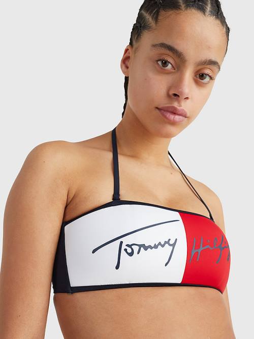 Tommy Hilfiger Signature Logo Bandeau Bikini Top Ženske Kopalke Modra | TH013THO