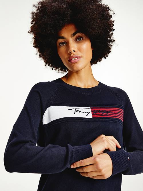 Tommy Hilfiger Signature Logo Embroidery Knit Ženske Obleke Modra | TH081RLG