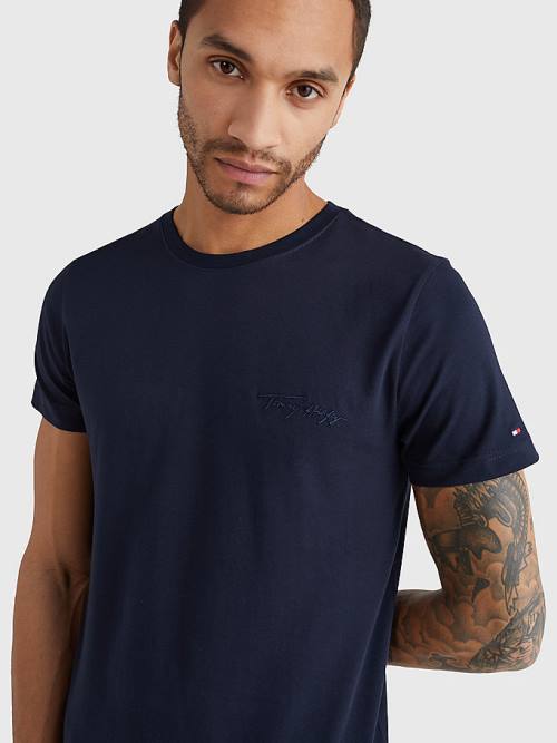 Tommy Hilfiger Signature Logo Moški Majice Modra | TH195QVK