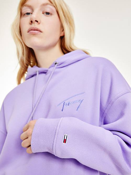 Tommy Hilfiger Signature Logo Oversized Ženske Pulover s kapuco Vijolična | TH127PQF