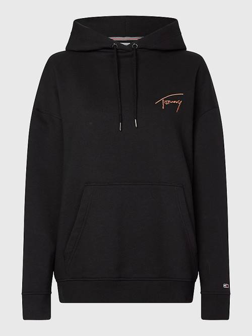 Tommy Hilfiger Signature Logo Oversized Ženske Pulover s kapuco Črna | TH863MDO