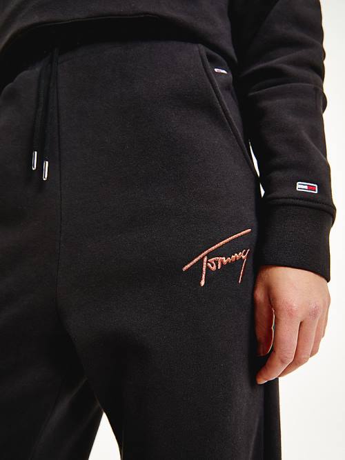 Tommy Hilfiger Signature Logo Recycled Jersey Joggers Ženske Hlače Črna | TH869OZB