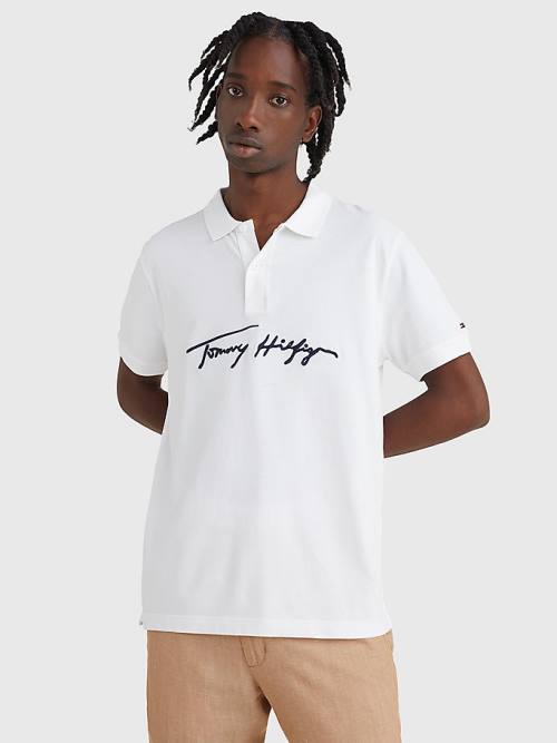 Tommy Hilfiger Signature Logo Regular Fit Moški Polo Majica Bela | TH293KBG