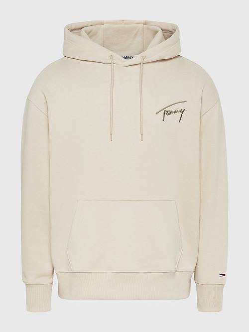 Tommy Hilfiger Signature Logo Relaxed Fit Moški Pulover s kapuco Bež | TH156ZEN