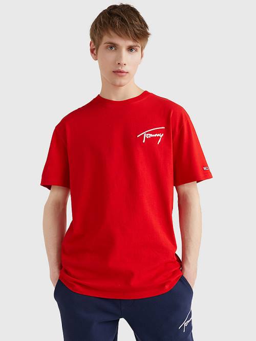 Tommy Hilfiger Signature Recycled Cotton Moški Majice Rdeča | TH173DWT