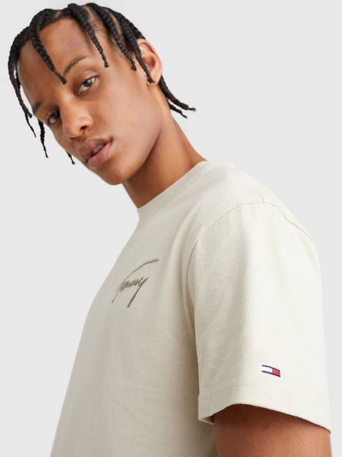 Tommy Hilfiger Signature Recycled Cotton Moški Majice Bež | TH825XLC