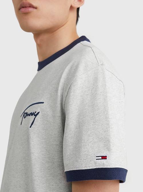 Tommy Hilfiger Signature Ringer Tee Moški Majice Siva | TH024TKN