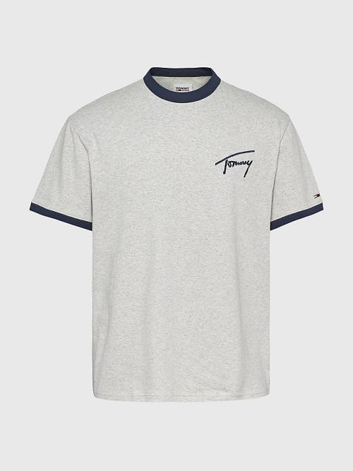 Tommy Hilfiger Signature Ringer Tee Moški Majice Siva | TH024TKN