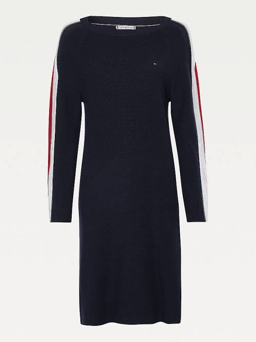 Tommy Hilfiger Signature Sleeve Boat Neck Knit Ženske Obleke Modra | TH108DCV