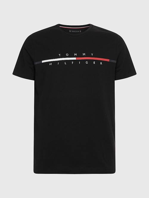 Tommy Hilfiger Signature Split Logo Moški Majice Črna | TH074EAC