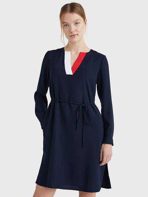 Tommy Hilfiger Signature Tape Crepe Shift Ženske Obleke Modra | TH834WTA