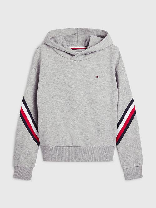 Tommy Hilfiger Signature Trim Slouchy Dekleta Pulover s kapuco Siva | TH913LTZ