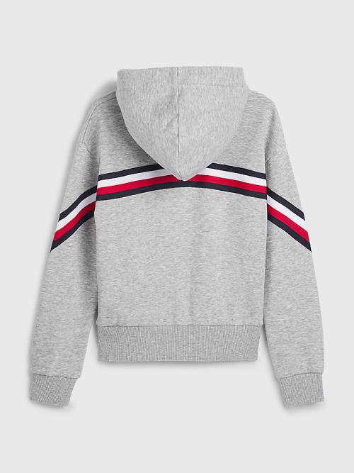 Tommy Hilfiger Signature Trim Slouchy Dekleta Pulover s kapuco Siva | TH913LTZ