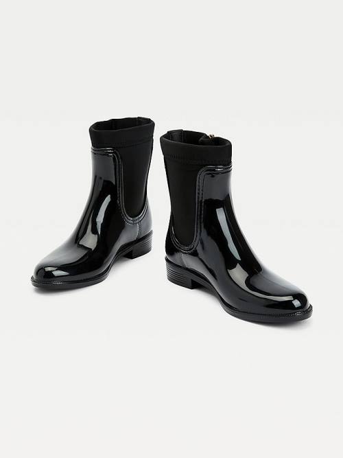 Tommy Hilfiger Signature Zip Ankle Rainboots Ženske Škornji Črna | TH382BXC