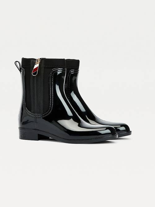 Tommy Hilfiger Signature Zip Ankle Rainboots Ženske Škornji Črna | TH382BXC