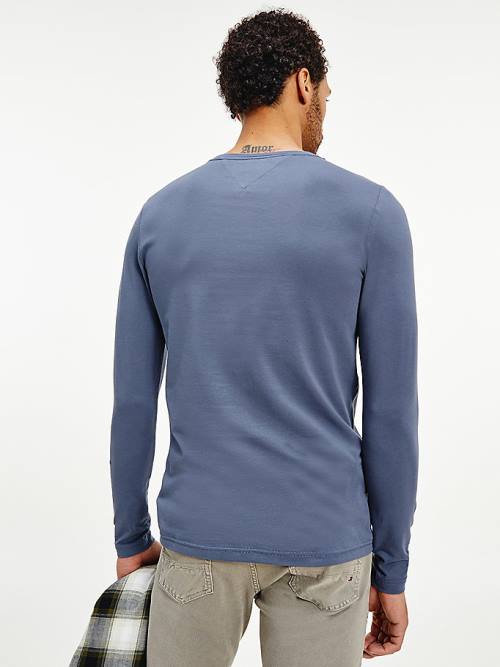 Tommy Hilfiger Slim Fit Long Sleeve Moški Majice Modra | TH124KMV