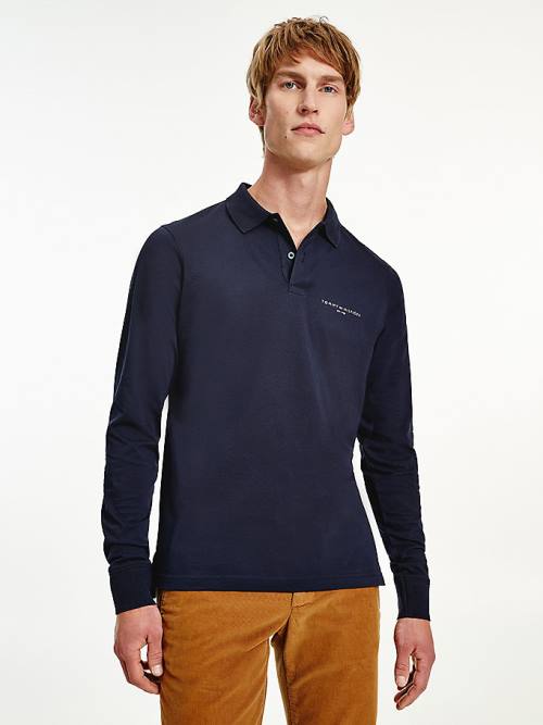 Tommy Hilfiger Slim Fit Long Sleeve Moški Polo Majica Modra | TH270KBU