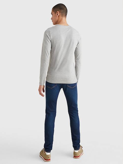 Tommy Hilfiger Slim Fit Long Sleeve Moški Majice Siva | TH546RNW