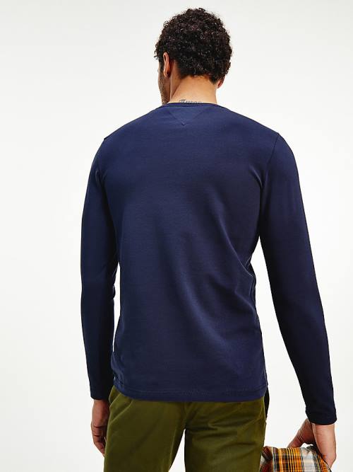 Tommy Hilfiger Slim Fit Long Sleeve Moški Majice Modra | TH792VFT