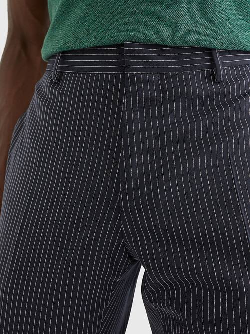 Tommy Hilfiger Slim Fit Pinstripe Moški Hlače Modra | TH304WVO