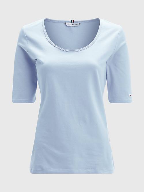 Tommy Hilfiger Slim Fit Scoop Neck Ženske Majice Modra | TH053NMA