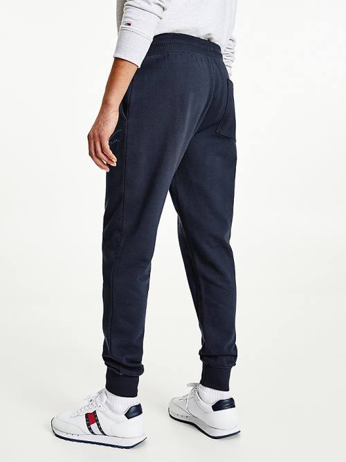 Tommy Hilfiger Slim Fleece Signature Joggers Moški Hlače Modra | TH647SKF