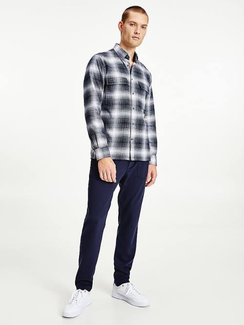 Tommy Hilfiger Slub Shadow Check Regular Fit Moški Srajce Črna | TH490LKJ