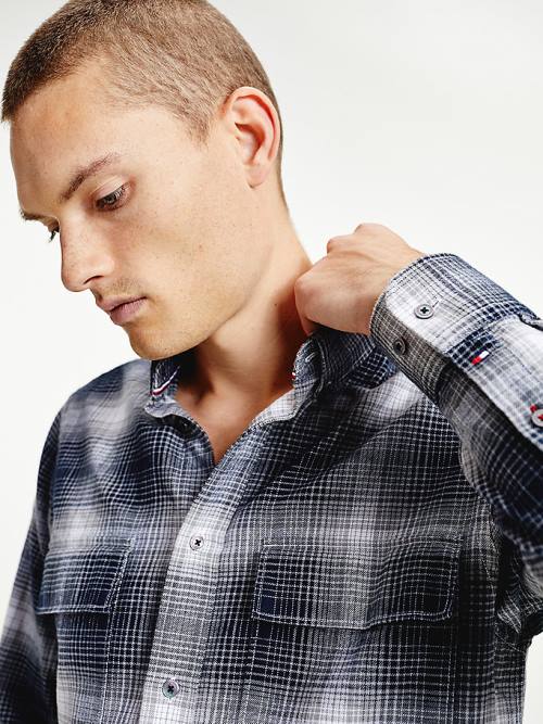 Tommy Hilfiger Slub Shadow Check Regular Fit Moški Srajce Črna | TH490LKJ