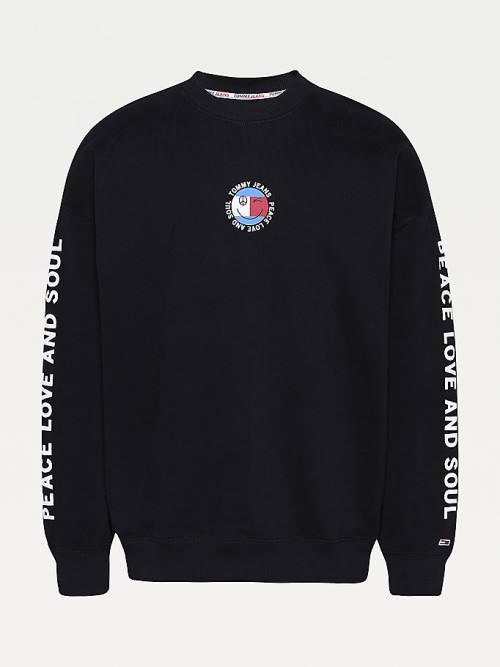 Tommy Hilfiger Smiley Peace Logo Moški Pulover Črna | TH123MZG