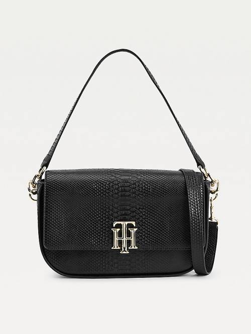 Tommy Hilfiger Snake Print Monogram Lock Satchel Ženske Torbice Črna | TH185DCL