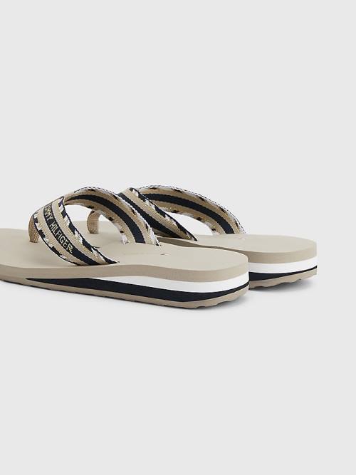 Tommy Hilfiger Sparkle Strap Logo Flip-Flops Ženske Sandali Bež | TH974PNV