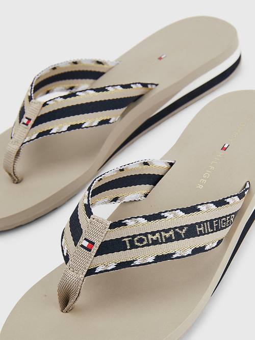 Tommy Hilfiger Sparkle Strap Logo Flip-Flops Ženske Sandali Bež | TH974PNV