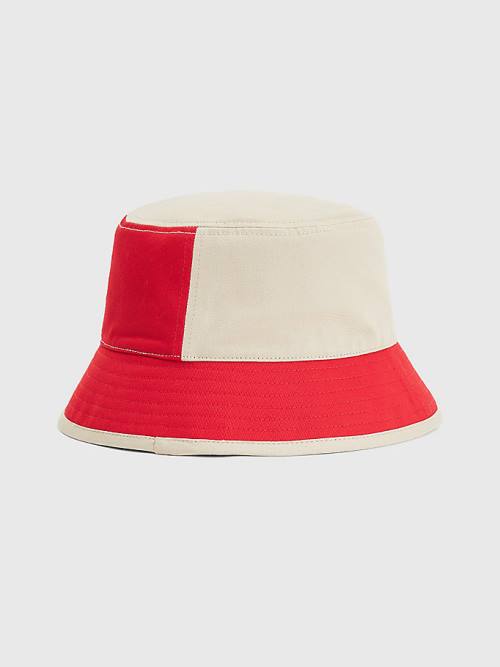 Tommy Hilfiger Spliced Logo Colour-Blocked Bucket Ženske Kapa Rdeča | TH604AQK