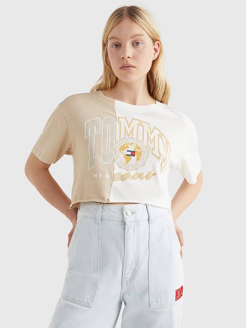 Tommy Hilfiger Spliced Logo Cropped Ženske Majice Bež | TH347SCW