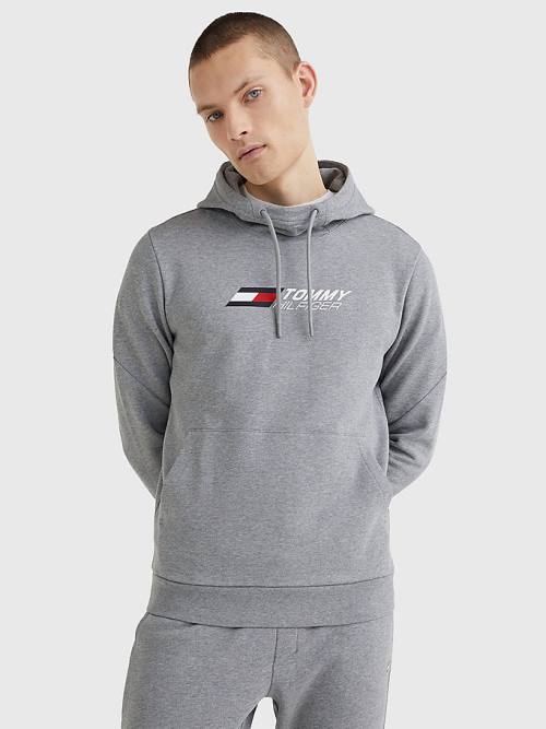 Tommy Hilfiger Sport Essential TH Cool Moški Pulover s kapuco Siva | TH408EQF