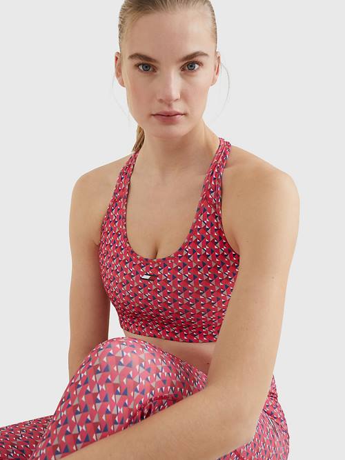 Tommy Hilfiger Sport Geometric Print Medium Support Bra Ženske Spodnje Perilo Rdeča | TH374IUH