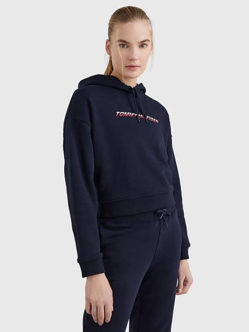 Tommy Hilfiger Sport Logo Relaxed Fit Ženske Pulover s kapuco Modra | TH143TBP