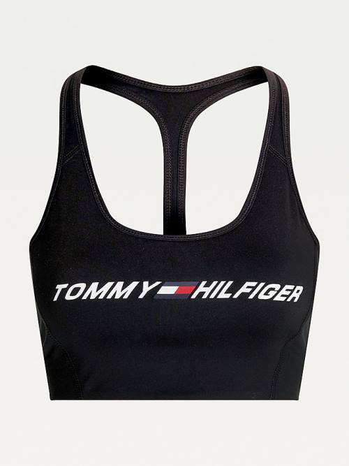 Tommy Hilfiger Sport Medium Support Logo Bra Ženske Spodnje Perilo Črna | TH197BRN