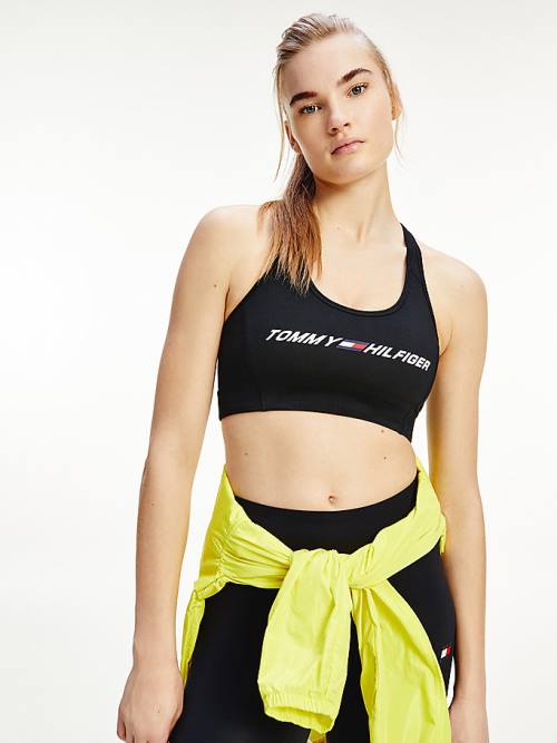 Tommy Hilfiger Sport Medium Support Logo Bra Ženske Spodnje Perilo Črna | TH197BRN