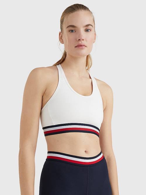 Tommy Hilfiger Sport Medium Support Tape Bra Ženske Spodnje Perilo Bela | TH047EJB